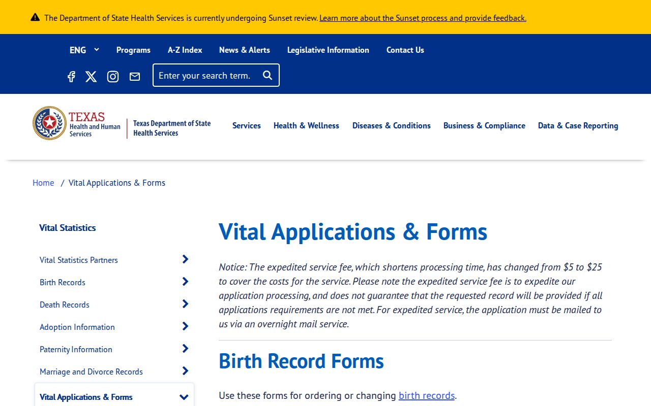 Brownsville residents directory Texas vital record application forms