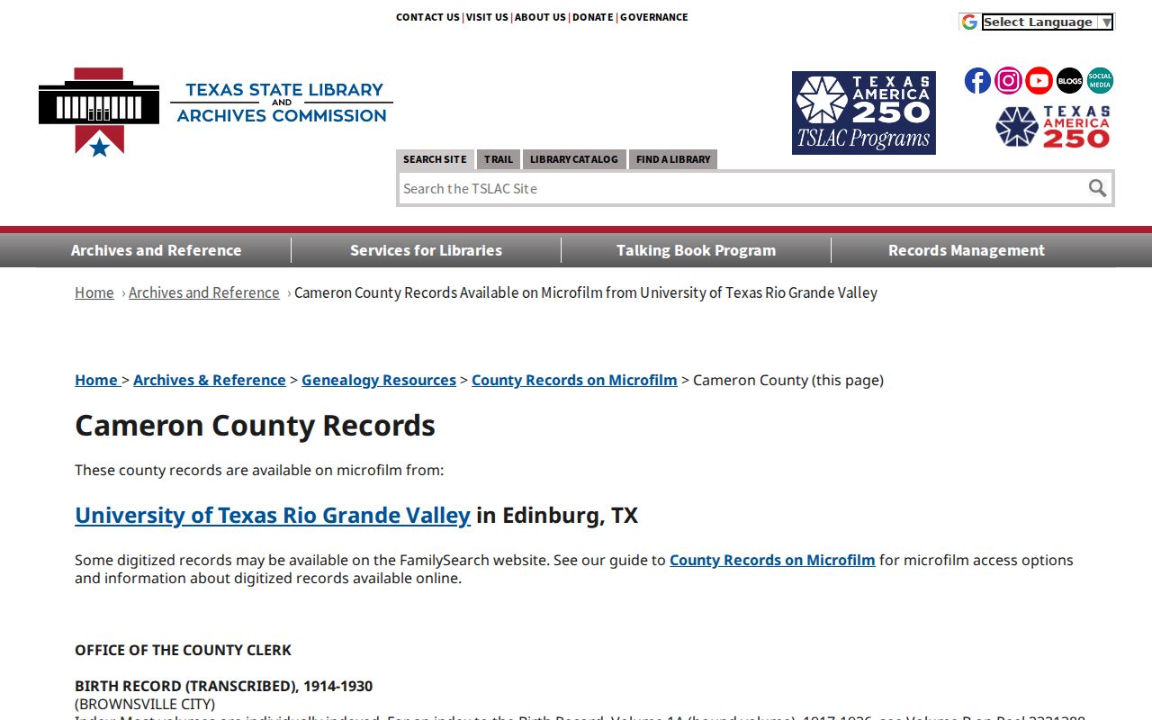 Brownsville previous residents research in the Texas State Library Cameron County microfilm table